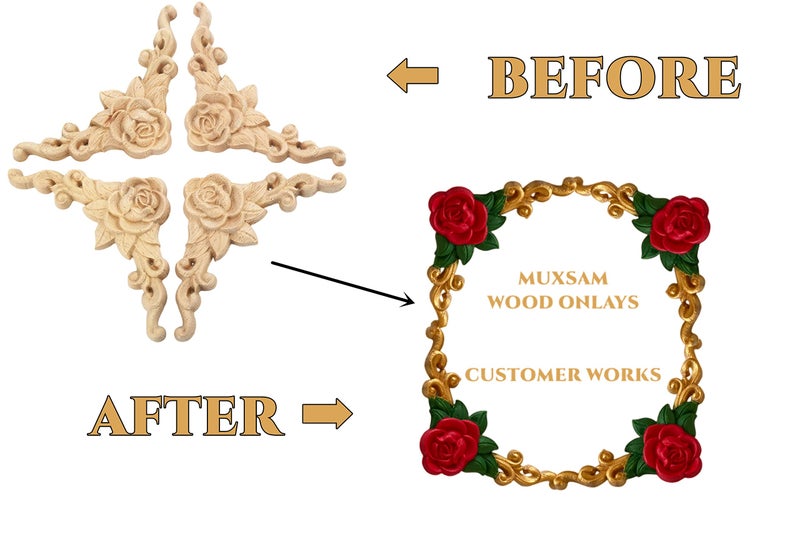 MUXSAM 4Pcs Rose Carved Appliques Onlays Crafts Addition, 12x12cm/4.7"x4.7", Excellent Wood Detail Unpainted Ornament Piece for Wall Door Ceiling Table Bed Cabinet Mirror Dresser Drawer - Image 5